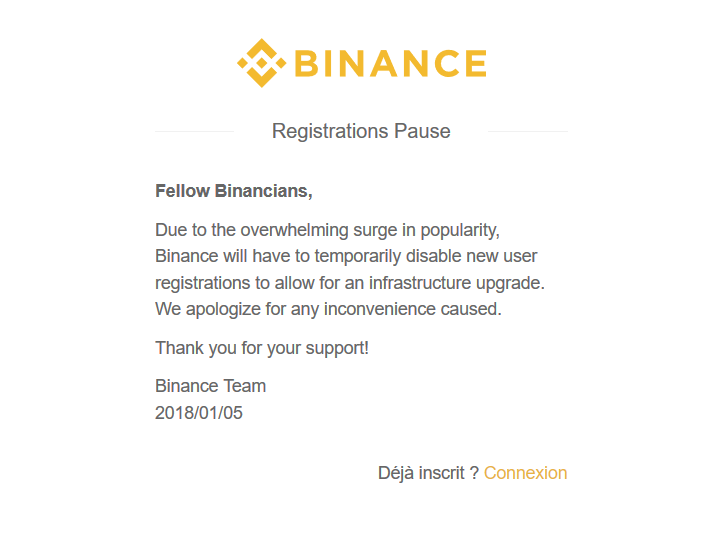 binance fermé